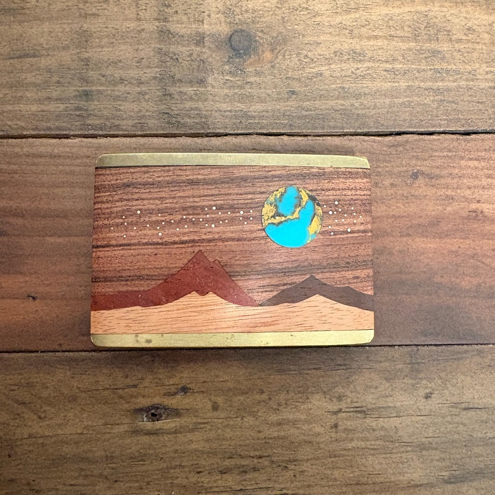 Wood/Turquoise/Brass Belt Buckle